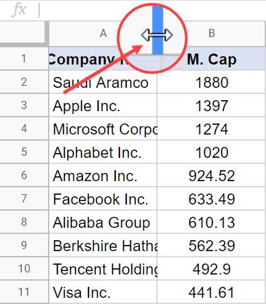 Cách căn chỉnh độ rộng của cột trong Google Sheets